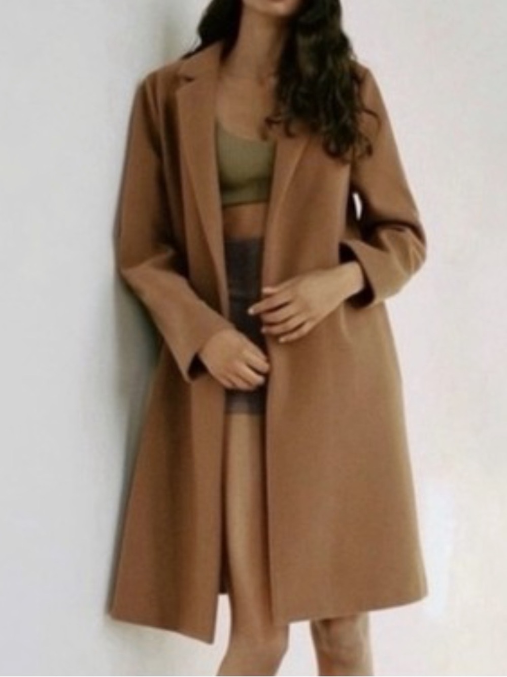ZARA Camel Lapel Coat Longline Overcoat Size Large